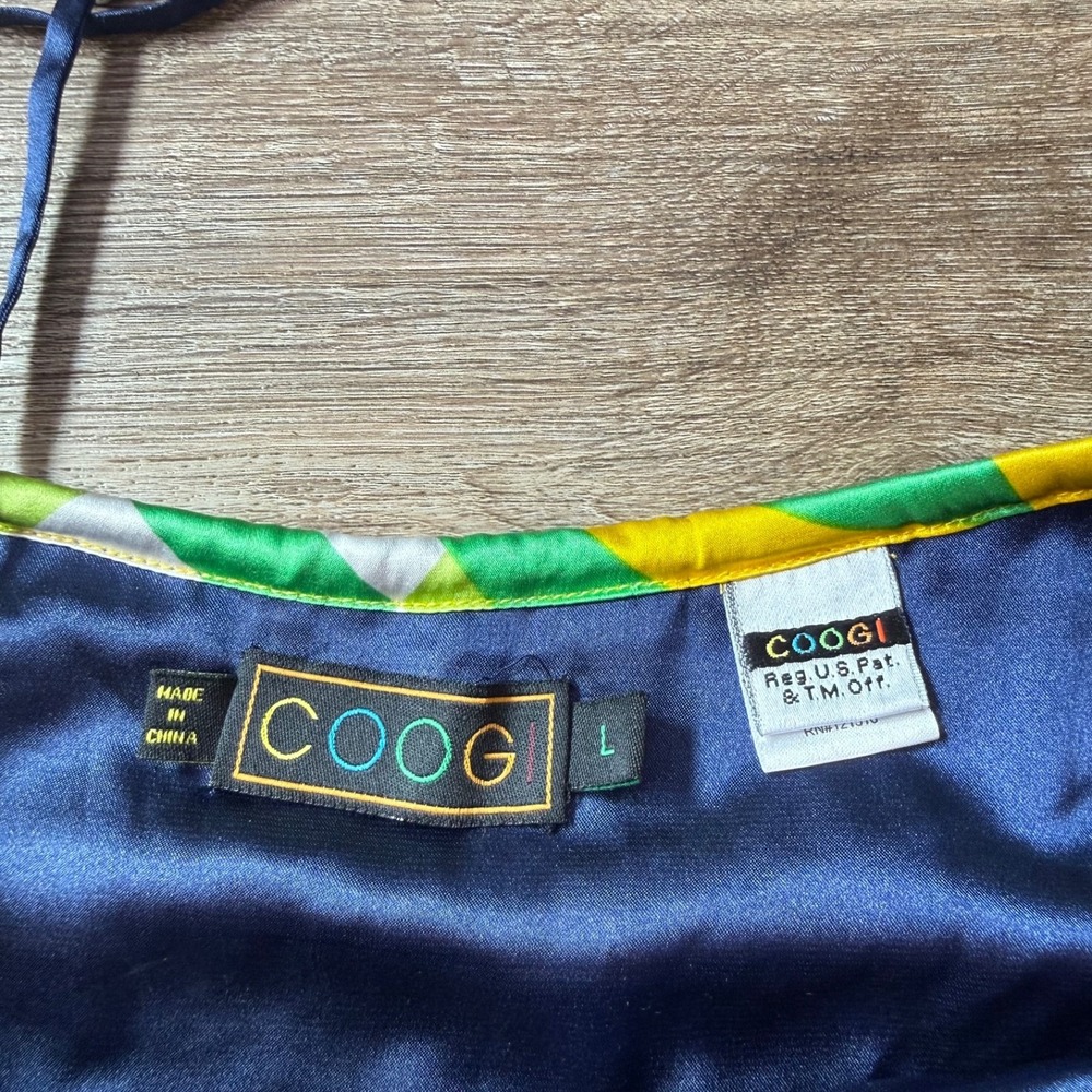 Coogi Halter Top Silk Geometric Pop Art Y2K Stretch | Womens Size Large - Picture 3 of 8